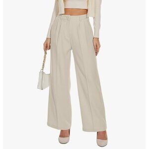 KICZOY Women Biege Wide-Leg Trousers with Pockets Size L